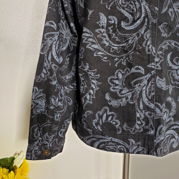 NEW Vintage Denim Paisley Jean Jacket Spring Coat Black Gray - Picture 9 of 13